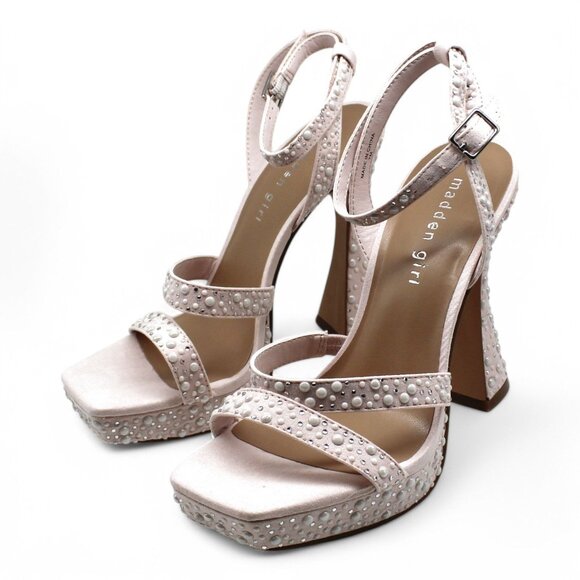 Madden Girl Womens Pink Padded Embellished 1 Platform Adjustable Strap Ankle Str - Picture 4 of 7